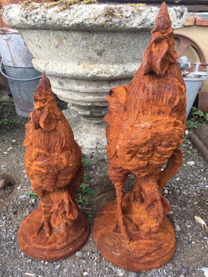 Life Size Cast Iron Rusty Cockerel Rooster Chicken Bird Statue
