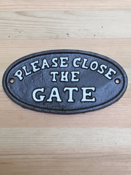 Cast Iron Sign Farm Country "PLEASE CLOSE THE GATE" White Text