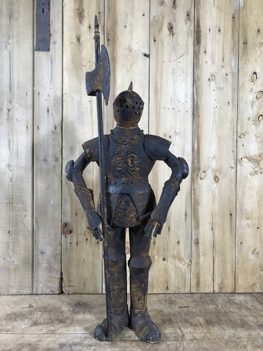3' Small Child Size Rusty Style Metal Knight Suit Of Armour Statue Axe