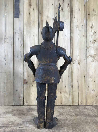 3' Small Child Size Rusty Style Metal Knight Suit Of Armour Statue Axe