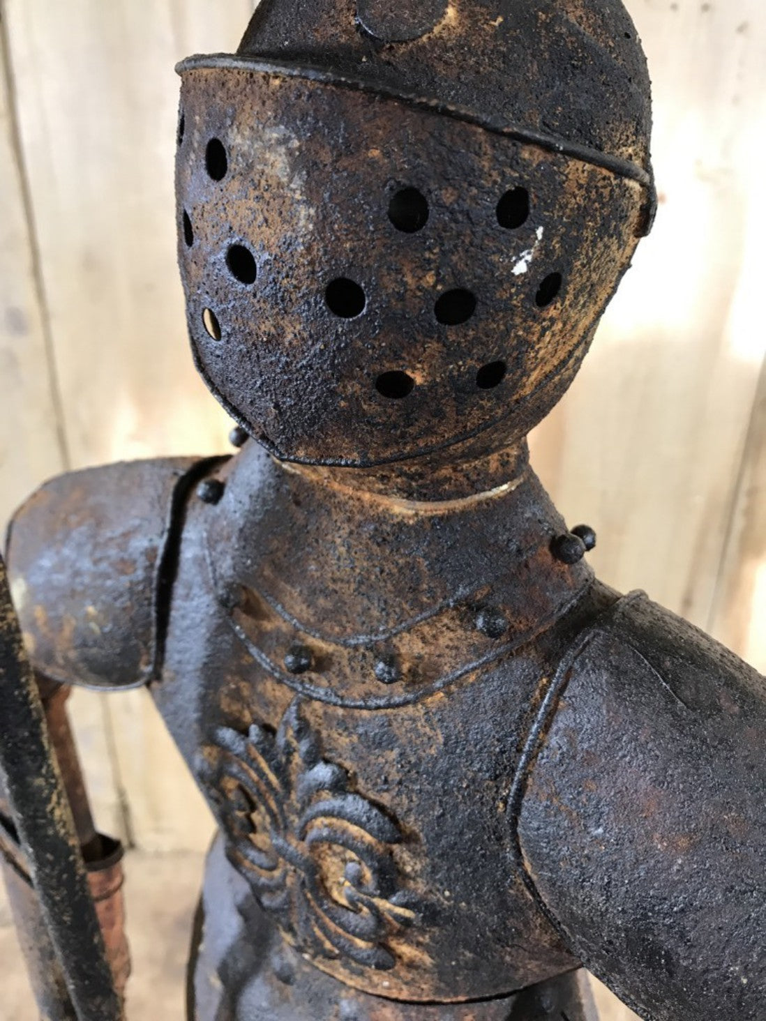 3' Small Child Size Rusty Style Metal Knight Suit Of Armour Statue Axe