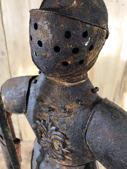 3' Small Child Size Rusty Style Metal Knight Suit Of Armour Statue Axe