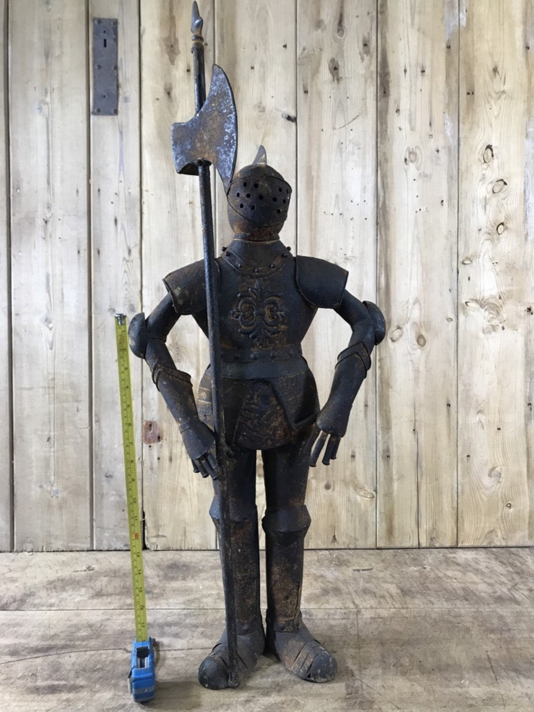 3' Small Child Size Rusty Style Metal Knight Suit Of Armour Statue Axe