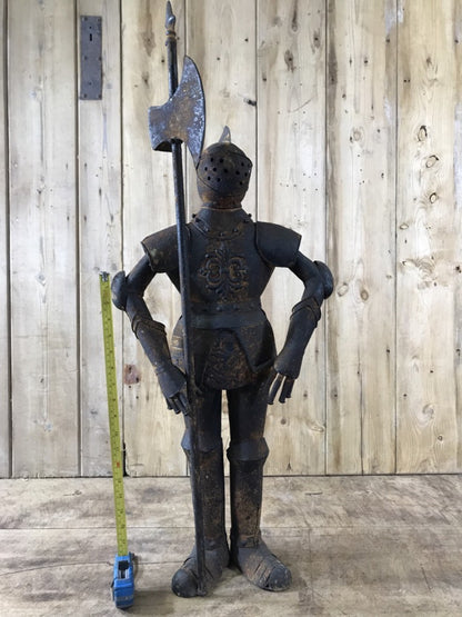 3' Small Child Size Rusty Style Metal Knight Suit Of Armour Statue Axe