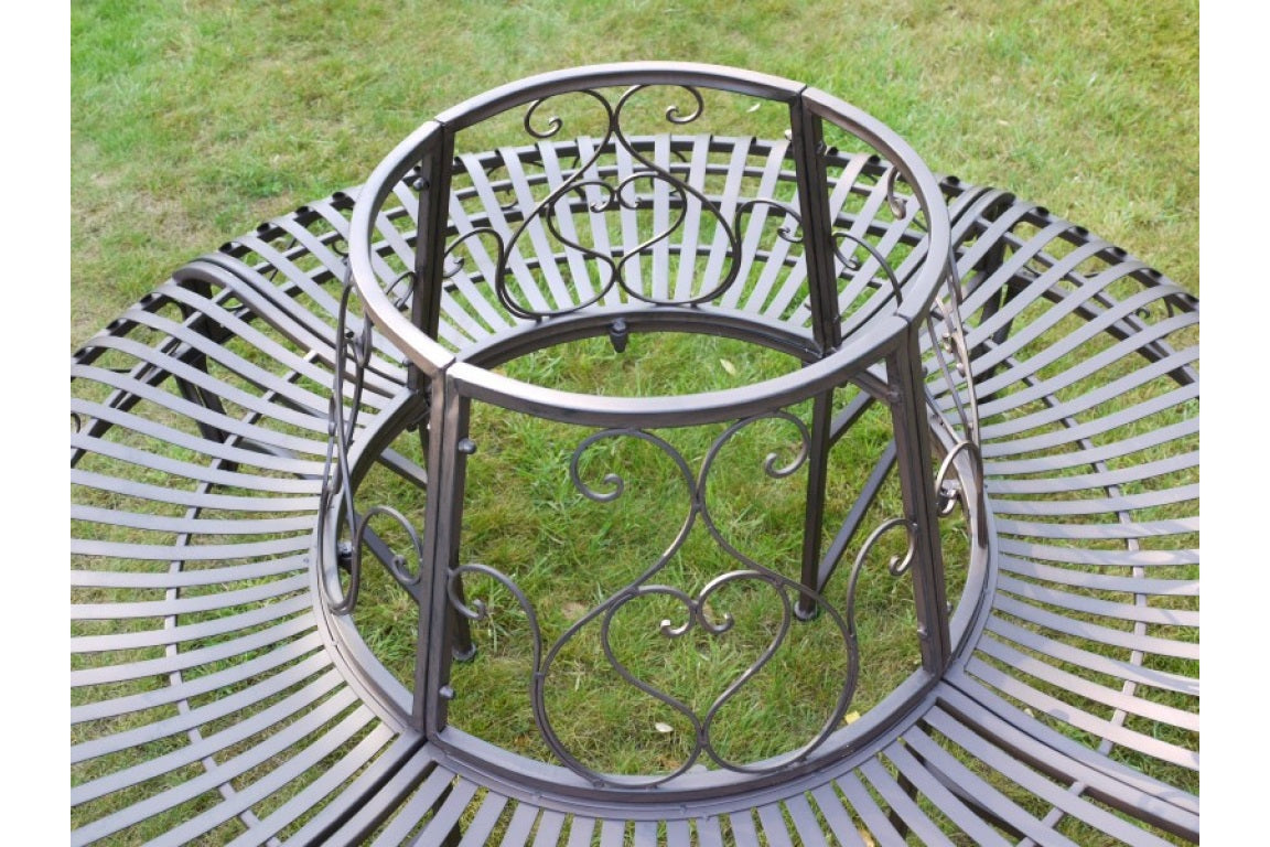 Wrought Iron Style Round Antique Brown Garden Oak, Ash, Pine Tree Bench Seat