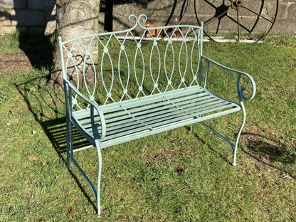 Light Green 2 Seater Folding Garden Bench Seat Button Style Back Steel