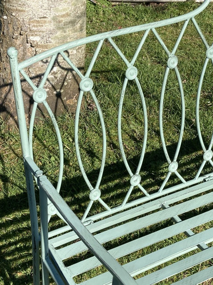 Light Green 2 Seater Folding Garden Bench Seat Button Style Back Steel