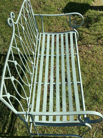 Light Green 2 Seater Folding Garden Bench Seat Button Style Back Steel