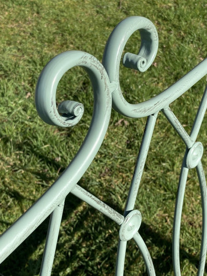 Light Green 2 Seater Folding Garden Bench Seat Button Style Back Steel