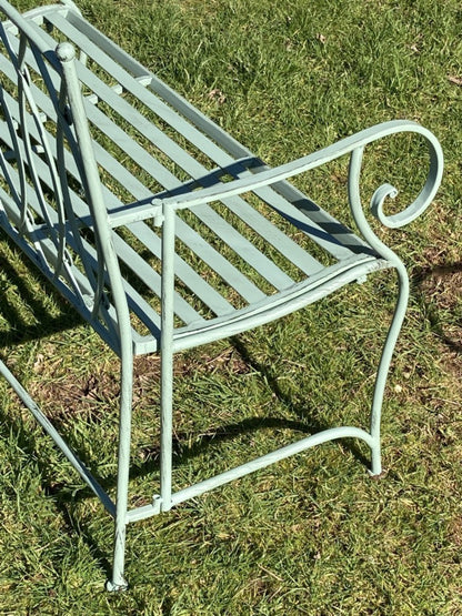 Light Green 2 Seater Folding Garden Bench Seat Button Style Back Steel