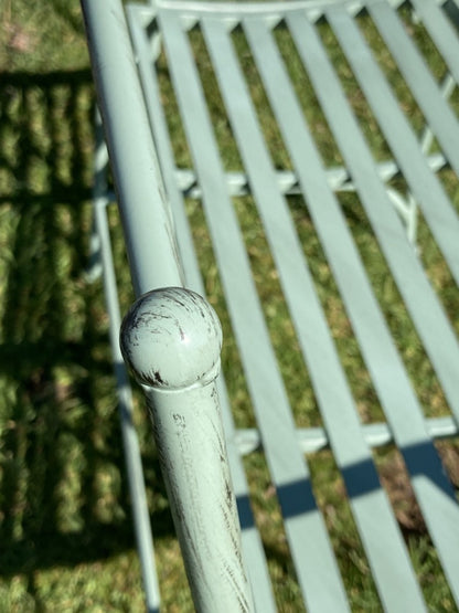 Light Green 2 Seater Folding Garden Bench Seat Button Style Back Steel