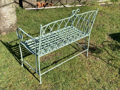 Light Green 2 Seater Folding Garden Bench Seat Button Style Back Steel