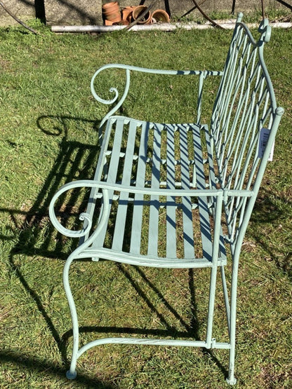 Light Green 2 Seater Folding Garden Bench Seat Button Style Back Steel
