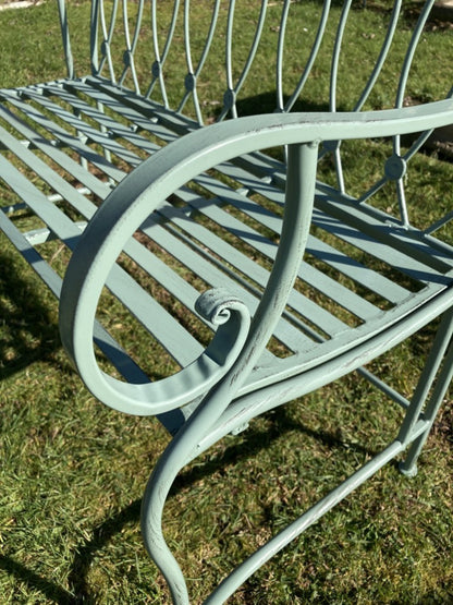 Light Green 2 Seater Folding Garden Bench Seat Button Style Back Steel