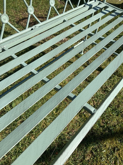Light Green 2 Seater Folding Garden Bench Seat Button Style Back Steel