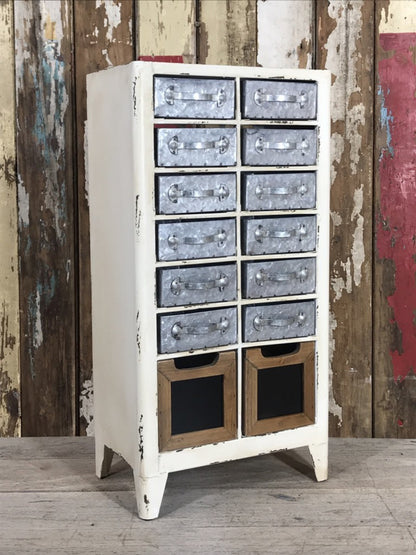Industrial Free Standing 2' Distressed Metal Chest Of 14 Drawers Useful Cream