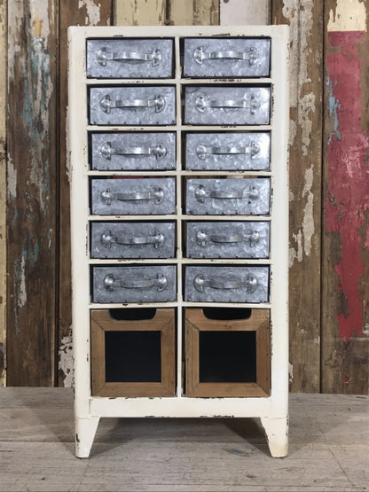 Industrial Free Standing 2' Distressed Metal Chest Of 14 Drawers Useful Cream