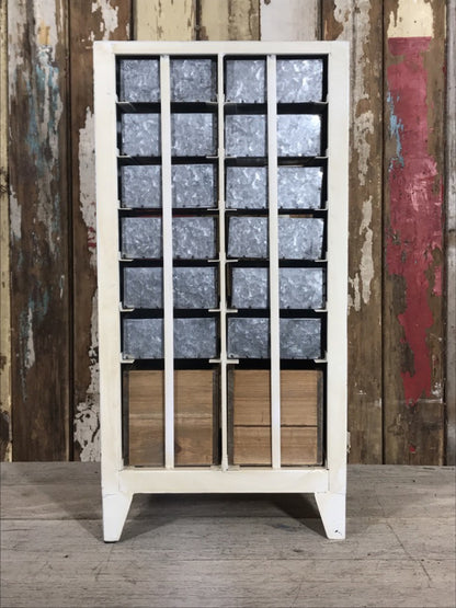 Industrial Free Standing 2' Distressed Metal Chest Of 14 Drawers Useful Cream