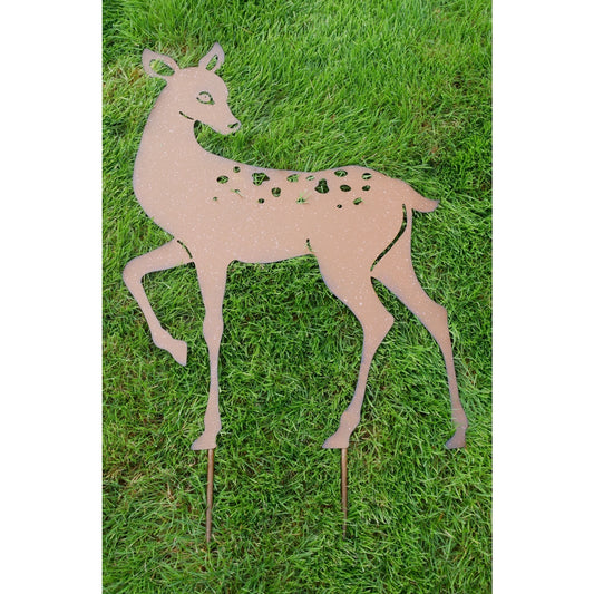 Rusty Deer Stag Silhouette Freestanding Garden Animal Figure Metal 2'7"H 1'9" W