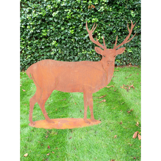 Large Rusty Deer Stag Silhouette Freestanding Garden Animal Metal 4'3"H 4'5" W