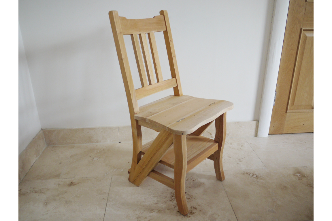 Mahongany Wooden Chair & Step Library Stool Seat Bare Wood