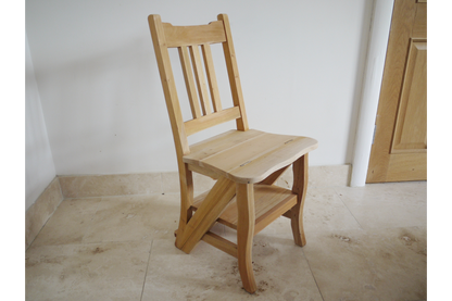 Mahongany Wooden Chair & Step Library Stool Seat Bare Wood