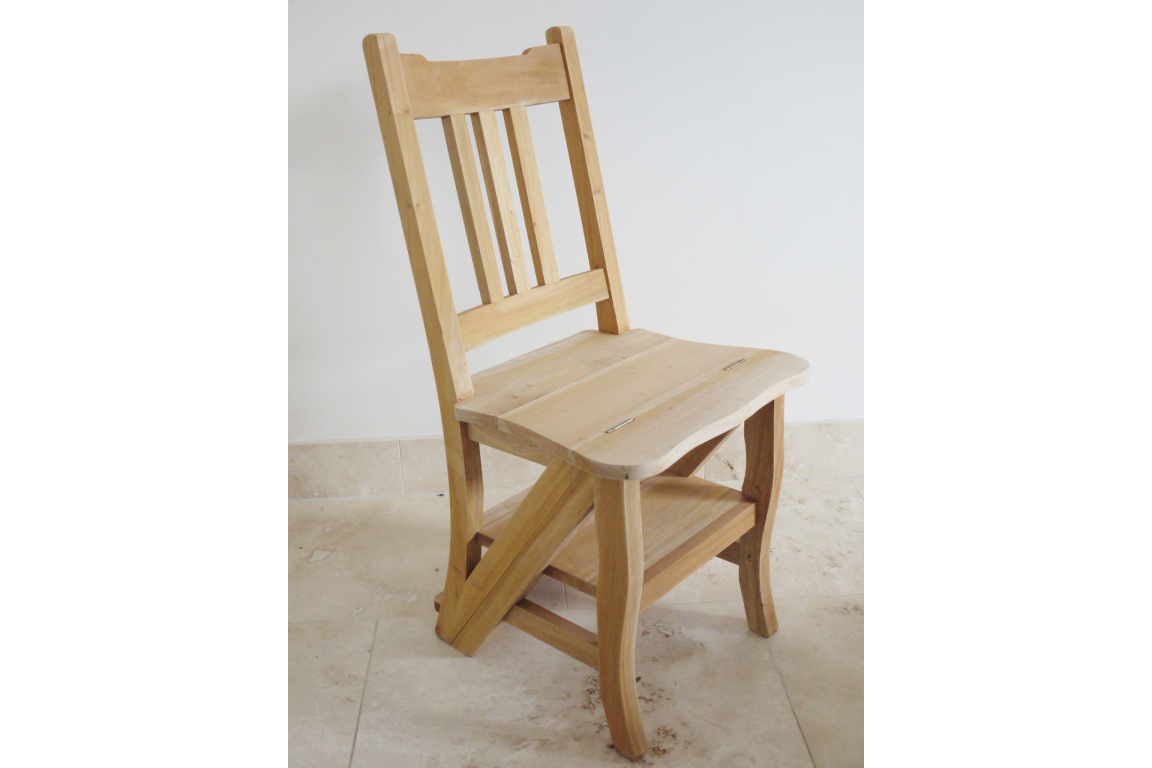 Mahongany Wooden Chair & Step Library Stool Seat Bare Wood