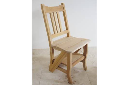 Mahongany Wooden Chair & Step Library Stool Seat Bare Wood