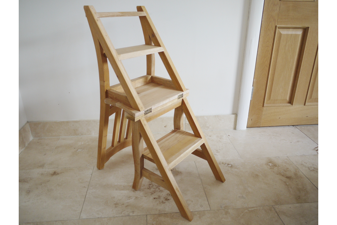 Mahongany Wooden Chair & Step Library Stool Seat Bare Wood
