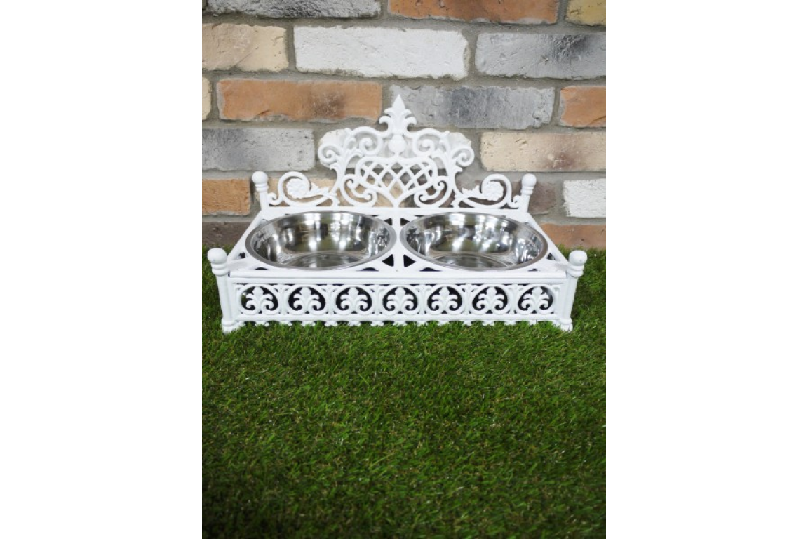 Cast Iron Pet Dish Stand & 2 Stainless Bowls Large 26x45cm