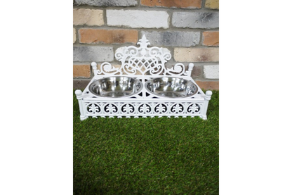 Cast Iron Pet Dish Stand & 2 Stainless Bowls Large 26x45cm