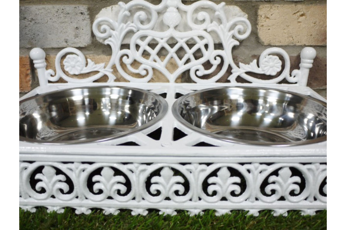 Cast Iron Pet Dish Stand & 2 Stainless Bowls Large 26x45cm