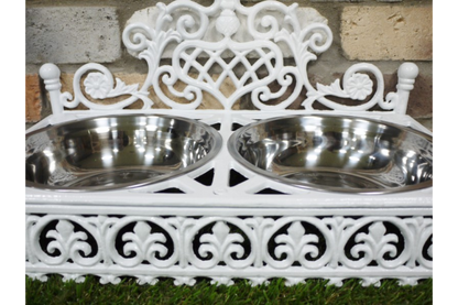 Cast Iron Pet Dish Stand & 2 Stainless Bowls Large 26x45cm