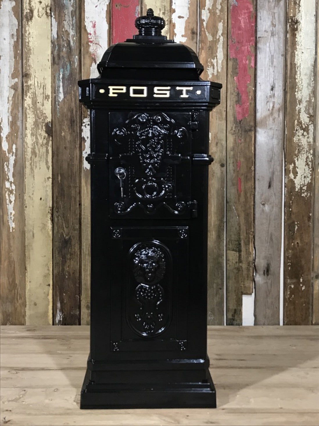 Black Cast Aluminium Tall Pillar Mailbox Post Letter Box Small Parcel