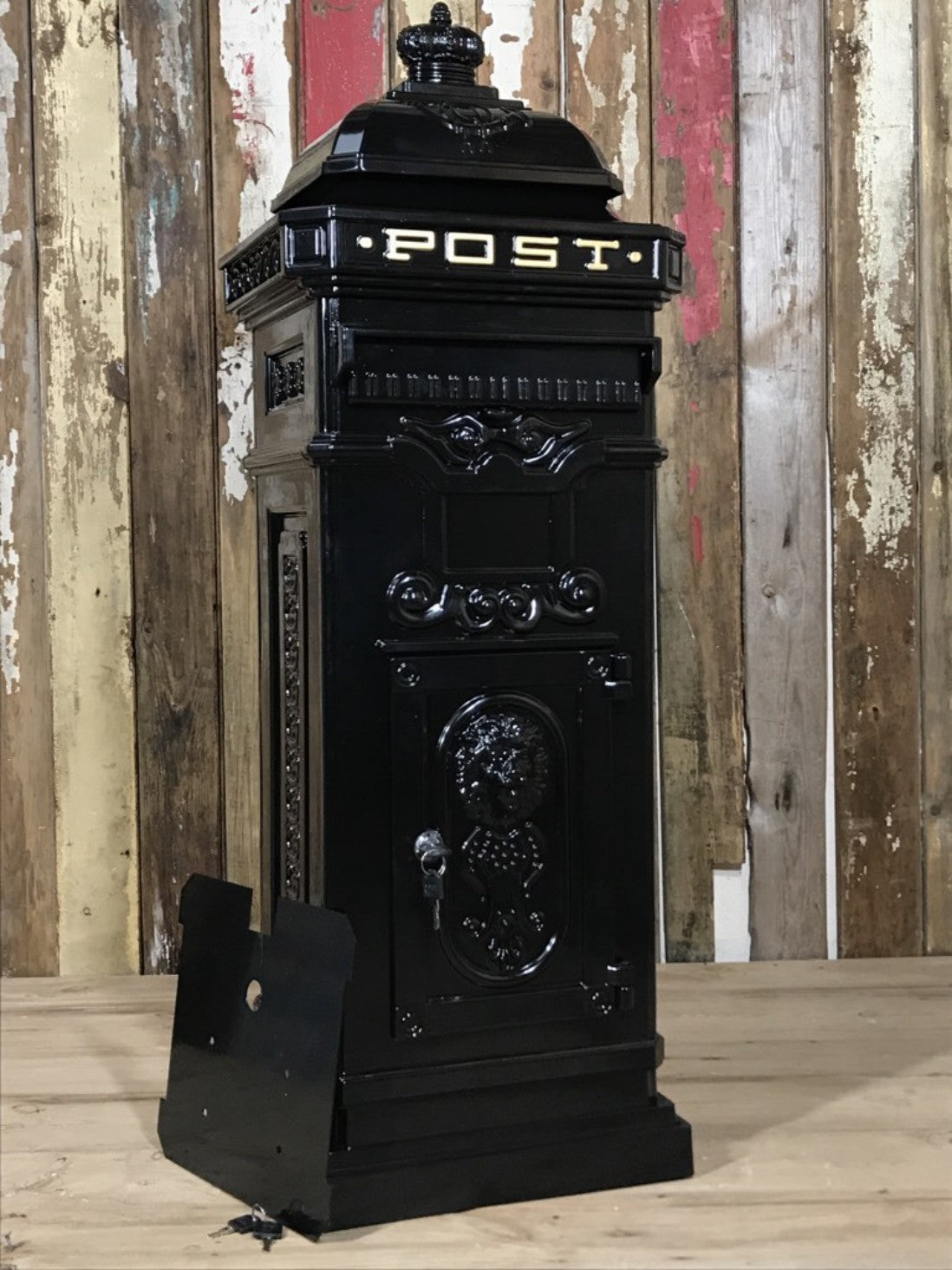Black Cast Aluminium Tall Pillar Mailbox Post Letter Box Small Parcel