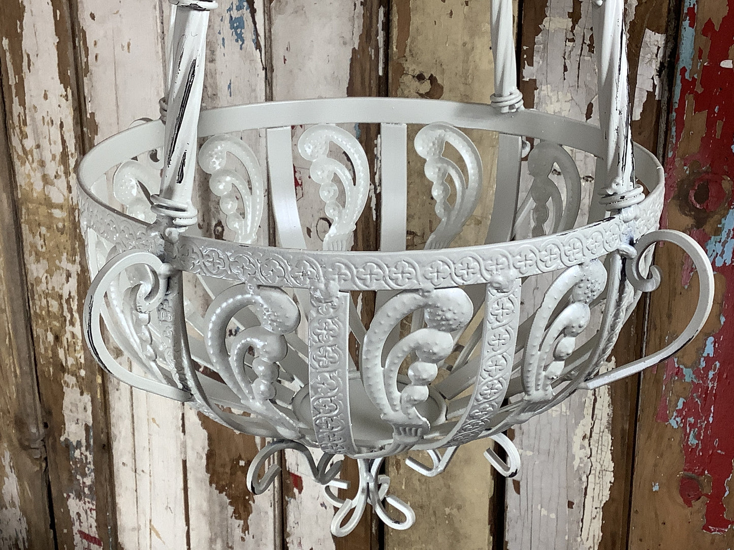 11” Small Antique White French Style Wrought Iron Hanging Basket Amazing