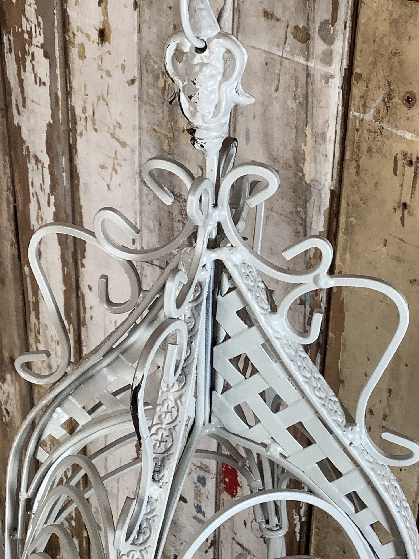 11” Small Antique White French Style Wrought Iron Hanging Basket Amazing