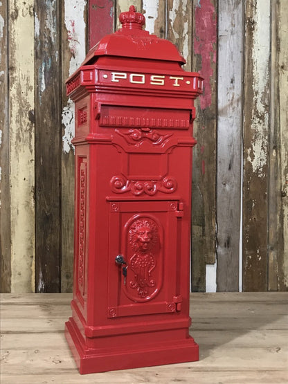 Royal Red Cast Aluminium Tall Pillar Mailbox Post Letter Box