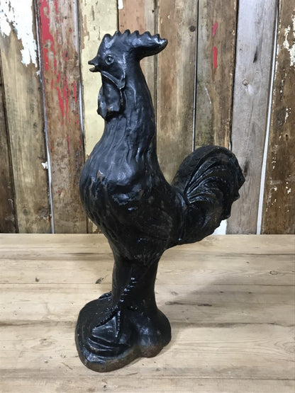 Black Heavy Cast Iron Hand Painted Cockerel Chicken Bird Garden