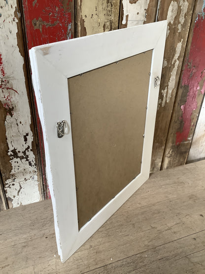 17”x21” Antiqued White With Brushed Gold Framed Bevelled Small Wall Mirror