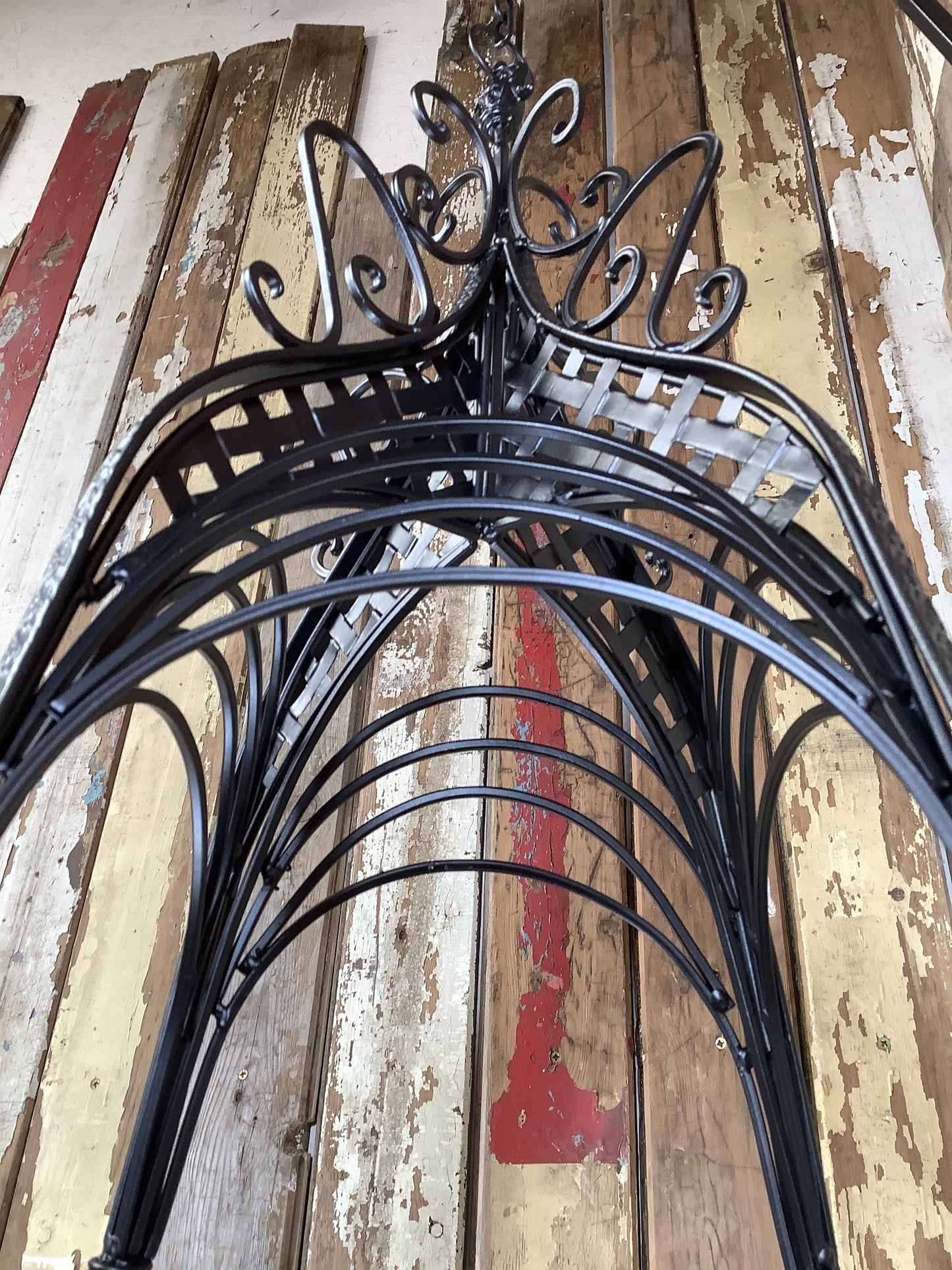 15” Large Antique Black French Style Wrought Iron Hanging Basket Amazing