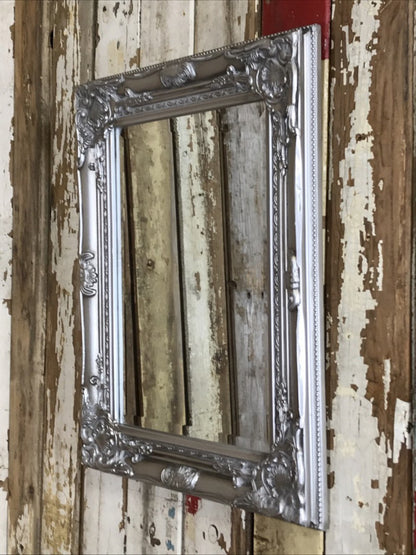 17"x21" Antiqued Silver Finish Rectangle Framed Bevelled Small Wall Mirror