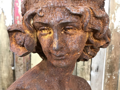 Rusty Heavy Cast Iron Lady Bust Garden Statue Women Head Figure