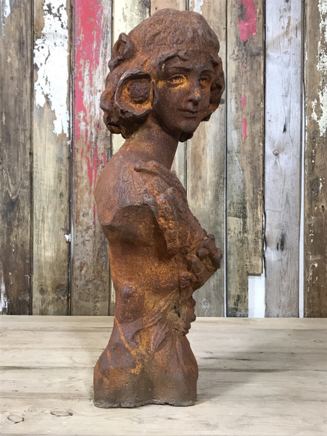 Rusty Heavy Cast Iron Lady Bust Garden Statue Women Head Figure