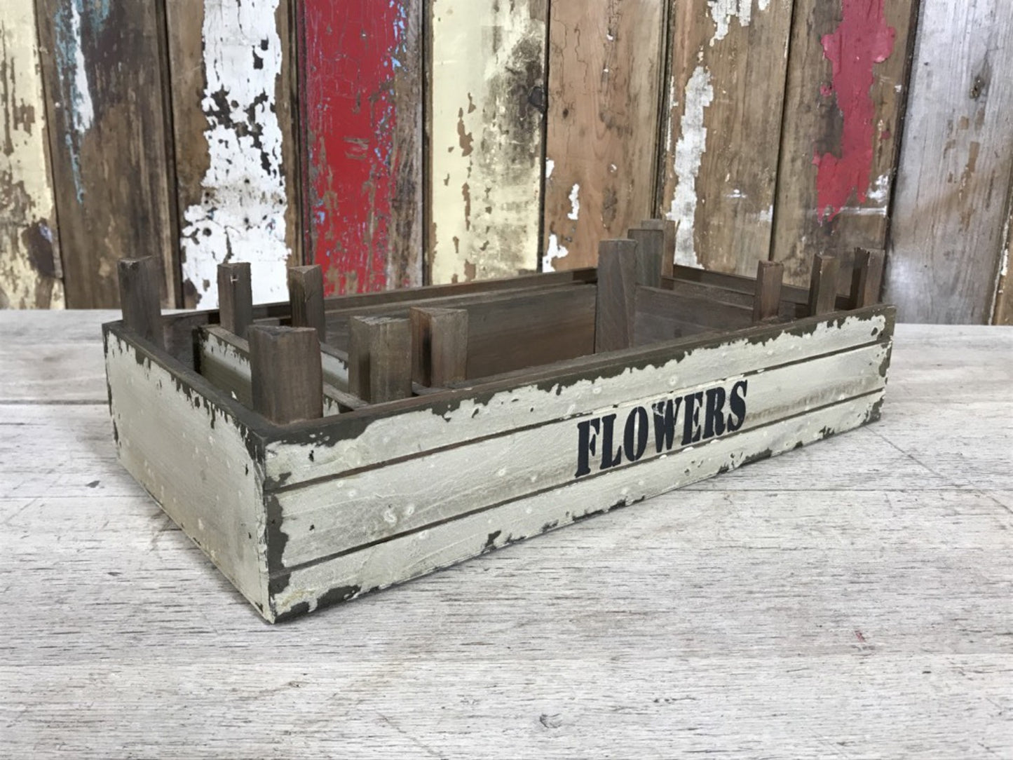 Set of 3 Wooden Painted Flower Shallow Trays Crates Small Medium Large