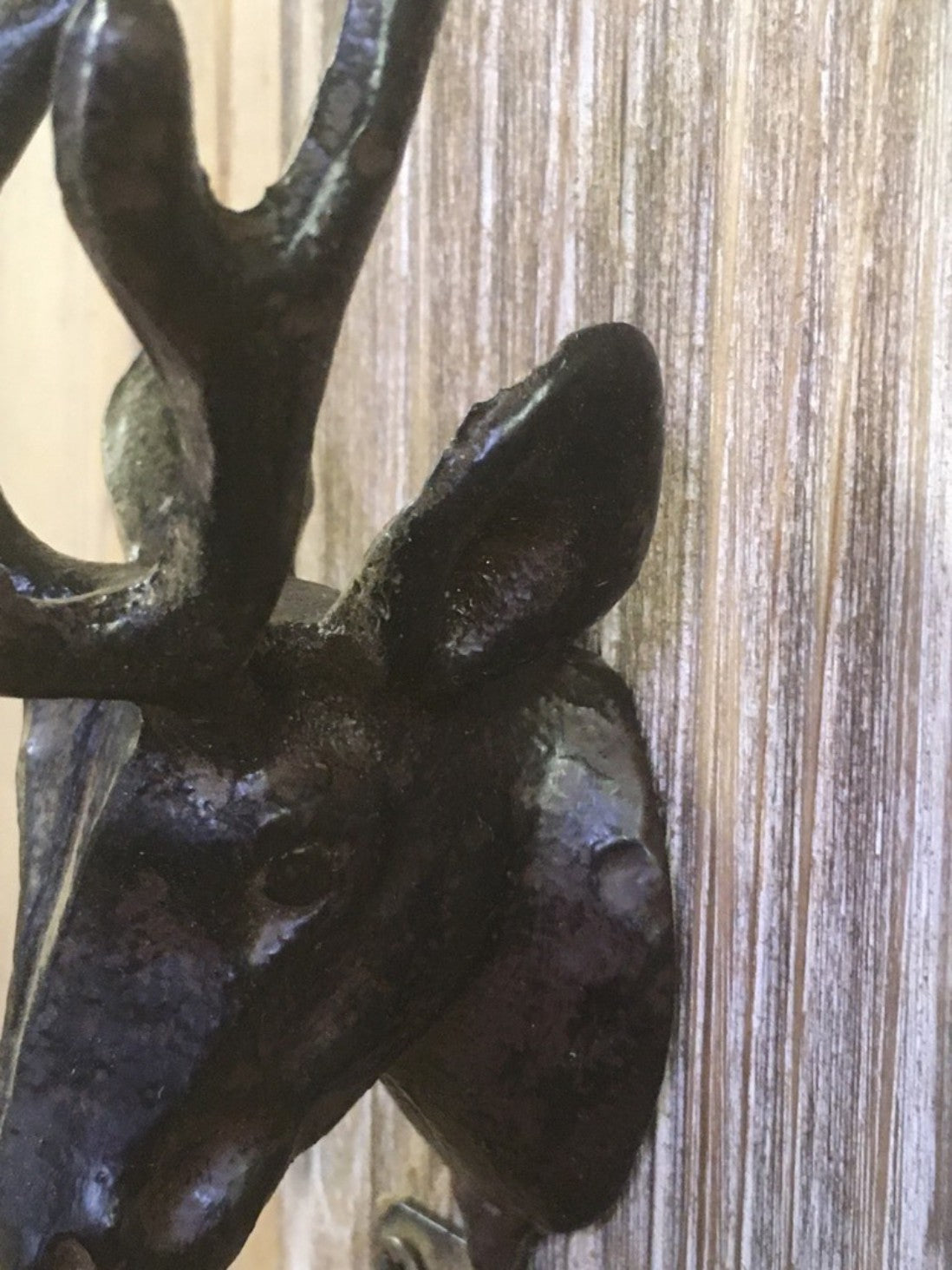 Stag Coat Hook Black Metal Mounted On Wood