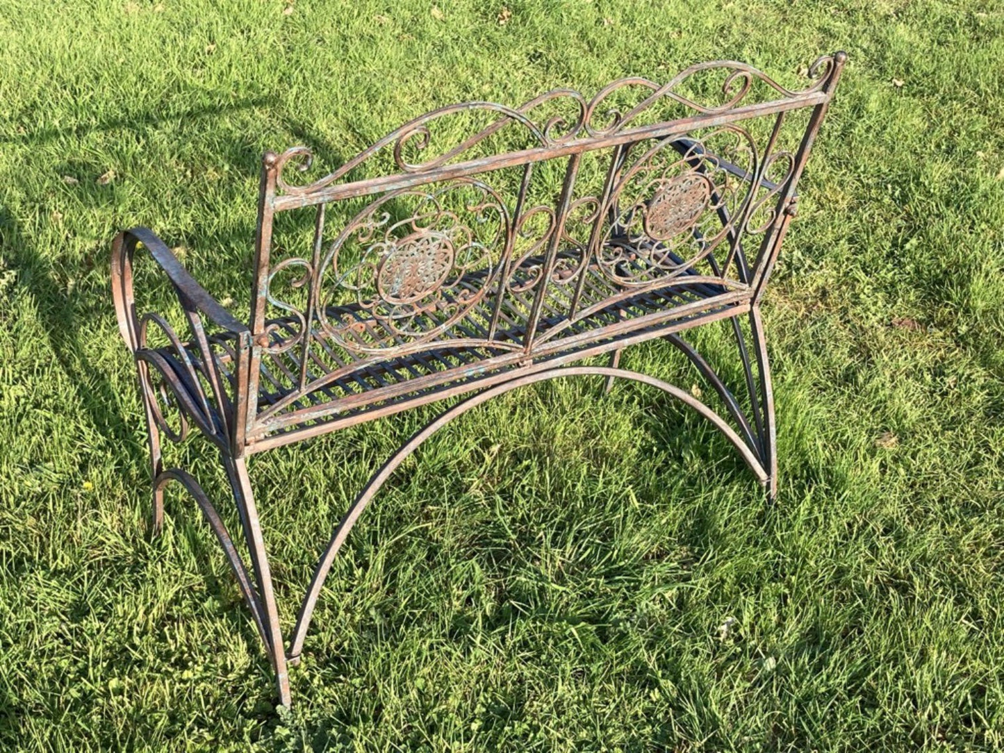 Wrought Iron Style Two Seater Garden Bench Seat Steel Brown/Blue Finish
