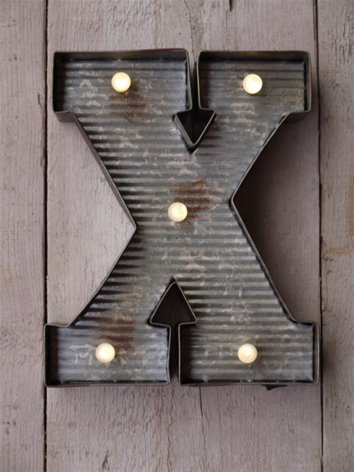X Illuminated LED Galvanized Style Tin Metal Fairground Style 10" Letter