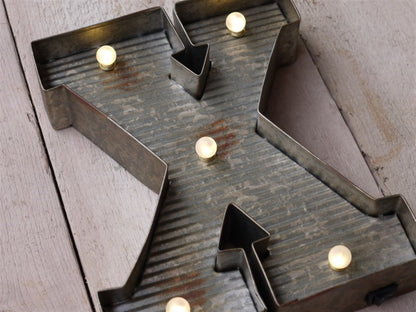 X Illuminated LED Galvanized Style Tin Metal Fairground Style 10" Letter