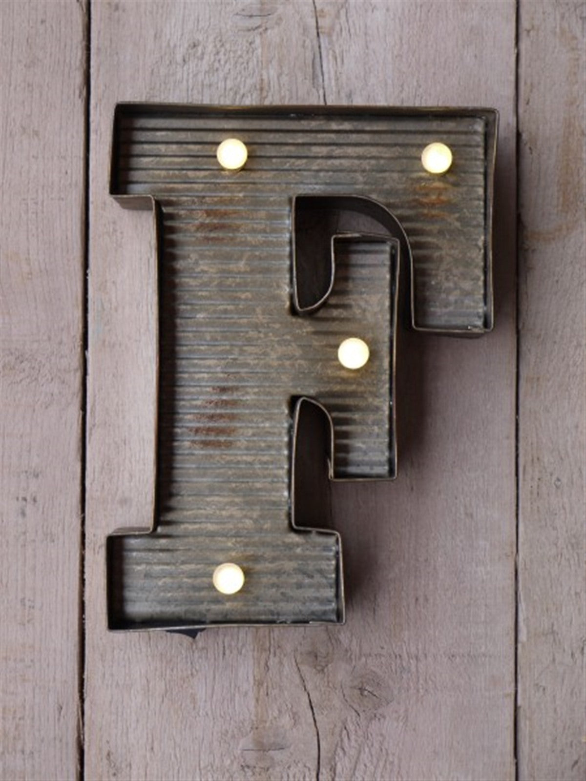 F Illuminated LED Galvanized Style Tin Metal Fairground Style 10" Letter
